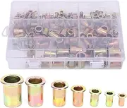 Rivet Nut Tool Set,180Pcs Flat Heads Rivet Insert Nut Kit Metric Carbon Steel Rivnut Nutsert Zinc Plating‑Coloring Rivet Nut Assort Set(M3/4/5/6/8/10/12)