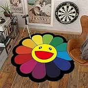 48Inch Takashi Murakami Happy Face Rug - Colorful Flower Design - Non-Slip Bottom - Soft and Cozy - Perfect for Living Room, Bedroom. (Color : 02, Size : 48X48inch(120x120cm