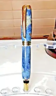Custom Turned Exquisite Lapis Blue "Tycoon" Fountain Pen in 24kt Gold Trim