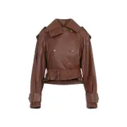 [Zimmermann] Zimmermann-Tan Brown Leather Hypnotic Leather Crop Trench-Donna 2 NUM