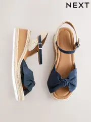 Navy Standard Fit Forever Comfort® Suede Bow Espadrilles Platform Wedges (AP7114) | $90