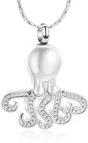 DOTUIARG Cremation Jewelry Octopus Shape Pendant Memorial Urn Necklace for Ashes Stainless Steel Engraved Souvenir