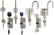 Moli 7pcs Transparent Padlocks With 2pcs Keys, Double-end Blade and Cross Locks, Crystal Practice Locks for Locksmiths
