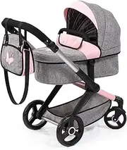 Bayer Design 17033AA Combi Doll's pram Xeo, Bag, Jeans-Grey, Pink