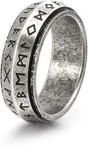 [xuanhang] Mens Stainless Steel Norse Viking Spinner Fidget Rings For Men Women,Black/Gold/Retro Silver Viking Runes Amulet Signet Carved Biker Band Anxiety Ring For Men,Man Punk Motorcycle Ring Jewelry