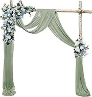 YALLOVE Wedding Arch Draping Fabric, 2 Panel 30" x 236" Wedding Arch Drapes Sheer Backdrop Curtain for Wedding Ceremony Party Ceiling Decor(Sage Green)