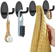 4 Pcs Adhesive Towel Hooks, Stainless Steel Wall Hooks for Bathroom or Kitchen to Hang Towel, Coat, hat, Waterproof (Black)