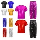 Kids Girls Boys Dance Top Glitter Loose Pants Metallic Shiny Hip hop Dancewear
