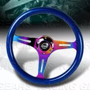 350MM NRG-ST-015MC-BL BLUE WOOD GRAIN NEO CHROME 3-SPOKE 2" DEEP STEERING WHEEL