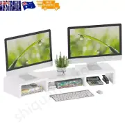 Dual Monitor Stand 3 Shelf Computer Monitor Riser Wood Desktop Stand Adjustable