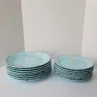 Set Of 16 Cynthia Rowley Aqua Blue Swirl Medallion MELAMINE Rustic Plates ~ NEW