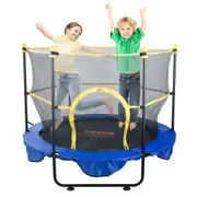 5FT Trampoline for Kids, 60" Indoor Outdoor Trampoline with Safety Enclosure Net, Basketball Hoop and Ocean Balls, Mini Toddler Recreational Trampoline Birthday Gifts for 3+ Years