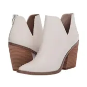 Catzon Womens Ankle Boots Slip on Cutout Pointed Toe Mid Heel Booties-White