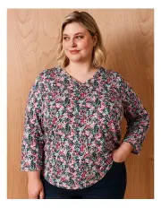 [Regatta] Organic Cotton Wardrobe Staple 3/4 Sleeve Tee In Multi Blurred Floral