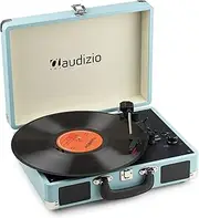 [Audizio] RP116 Turntable Briefcase Record Player | USB & Bluetooth Retro Record Players for Vinyl with Speakers | 3 Speeds | Convert Retro Vinyl to mp3 via USB | RCA Output/AUX 3.5mm (Blue)