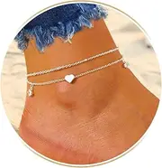 [Bfuebur] Gold Anklet Bracelet for Women Adjustable Women's Anklets Chain Heart Gold Ankle Bracelets Gift Silver Plated Waterproof Anklets for Woman Pulsera Sterling Silver Anklet Bracelets for Women