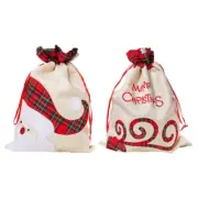 Christmas Present Bag 55x39CM Drawstring Linen Santa Reindeer Candy Holder