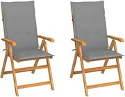 Garden Chairs 2 pcs with Grey Cushions Solid Teak Wood,Outdoor Chairs 15.25KG-3062377