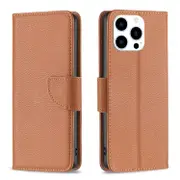 For iPhone 15 Pro Case, Lychee PU Leather Wallet Cover, Brown