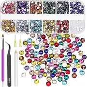 Glarks Rhinestone Gems Kit, 3600Pcs 12 Colors 2mm, 3mm, 4mm Rhinestones with Gems Adhesive Flat Back Gems Crystal Rhinestones with 6pcs Dotting Tools for Craft
