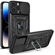 For Apple iPhone 14 Pro Case, Military Grade 360 Degree Rotating Metal Magnetic Ring Car Mount Holder Kickstand Shockproof Heavy Duty Cover (Black)