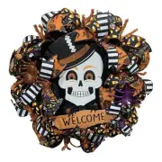 Halloween Deco Mesh Wreath~Skull, Spiders~Large~Front Door~Handmade