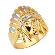 14K Tri Color Gold American-Indian Men's Cubic Zirconia Ring