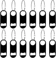 12 Pack Stainless Steel Flat Bottle Opener with Keychain, Black Mini Metal Flat Beer Bottle Opener, Heavy Duty for Bartender, Kitchen, Bar or Restaurant