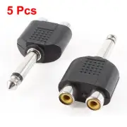 5pcs 1/4" 6.35mm Mono Male to 2 Female RCA Audio Adapter Y Splitter Converter