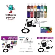 Cake Decorating Airbrushing System Kit with a Set of 12 Chefmaster Food Color...