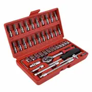 46PCS Socket Set Wrench 1/4" Drive Metric Flexiable Extension Bar Repair Tools