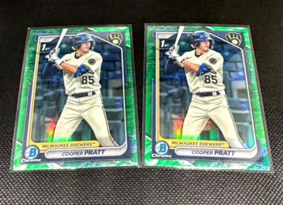 COOPER PRATT 2024 Bowman Chrome 1st Green Lunar RC - 2 CARD LOT - PACK FRESH!