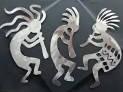 Set 3 Kokopelli Musicians Fertility Metal Wall Art Each 18" Tall Natural Steel