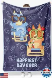Bluey and Bingo Plush Throw Blanket - Measures 46 x 60 Inches Blue Super Soft