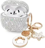 Cute Jewelry Case Compatible Airpods 4 Cases 2024 Cover Women, Hard TPU Airpod Case 4th Generation Glitter iPods 4 Case with Bling Keychain for iPods Earbuds Airpods 4 【Sliver】