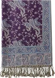 [Becolored] Paisley Flowers Borders Pattern Pashmina Silk Scarf Shawl Wrap Blanket Reversible Comfortable With Fringes