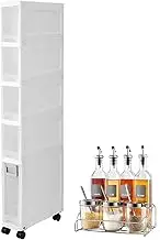 Tall Narrow Cabinet - Vertical Storage Cabinet, Slim Bathroom Storage Cabinet | Narrow Cabinet on Wheels, Rolling Side Storage Organiser Cabinet and Storage