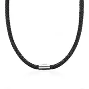 4/6/7MM Mens Black Braided Leather Cord Stainless Steel Necklace Magnetic Clasp 65cm-7mm