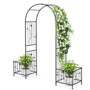 Costway Dome & Flower Shaped Garden Iron Arch Climbing Trellis w/Wrought Gate Entrance Party Wedding Frame Black