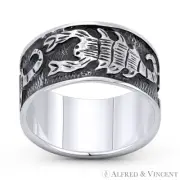 Scorpion Scorpio Zodiac Sign 10mm Wide Ring Eternity Band in 925 Sterling Silver