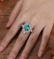 2.00 Ct Oval Natural Emerald Proposal Diamond Women Ring 14K solid white gold
