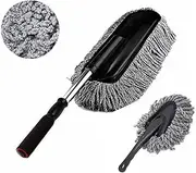 Bargain Crusader Removable Telescopic Car Wax Drag Nano Fiber Car Wash Brush Car Dusting Tool Car Mop Wax Dash Duster Exterior Interior Cleaning Kit (Premium Car Duster & Dash Duster 2 Pcs Set, Gray)