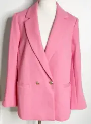 Talbots Pink Double Knit Blazer Jacket Double Breasted Gold Buttons Size 14 NWT