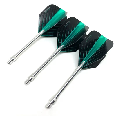 Dart Flights and Stems Set Medium 48mm Aluminium Shafts Harrows Quantum Jade