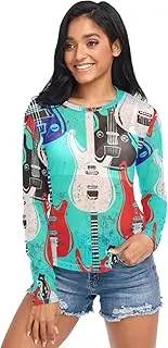 [RPLIFE] Electric Guitar Womens Mesh Top, Long Sleeve Sheer Tops for Women S-XXL