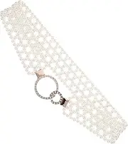 [Holibanna] Elegant Pearl Belt Buckle Waist Belt for Women Stylish Rhinestone Accent Comfortable Elastic Design for Dresses Jeans Skirts Versatile Fashion Accessory for Home Parties