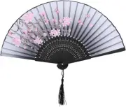 Hand Held Fans, Chinease Japanese Folding Hand Fan Flowers Pattern with Tassel