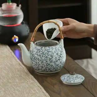 茶壺 耐高溫陶瓷大茶壺 1100毫升 陶瓷泡茶壺 帶過濾網水壺 青花瓷茶壺家用