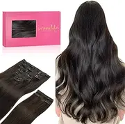 WENNALIFE Clip in Hair Extensions, 150g 40cm 16 Inch 9pcs Dark Brown Human Hair Extensions Thicker Clip in Hair Extensions Real Human Hair Clip Set Double Weft