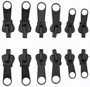 12Pcs Black Fix Zip Puller,Zip Slider Repair Instant Kit,Fix Zipper Removable Rescue Replacement Pack,Instant Zipper Set for Coats Jacket,Luggage,Backpacks Zippers Undergarment Sewing